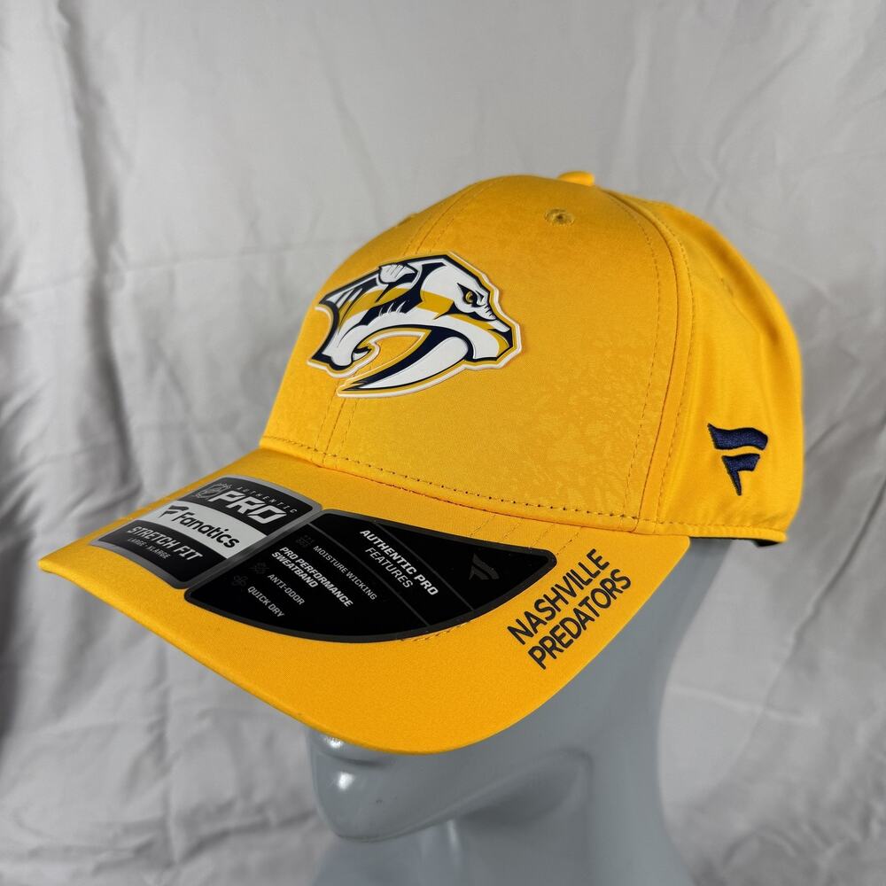 Nashville Predators Hat Cap Fitted Mens Large Yellow NHL Hockey Stretch Fit Pro